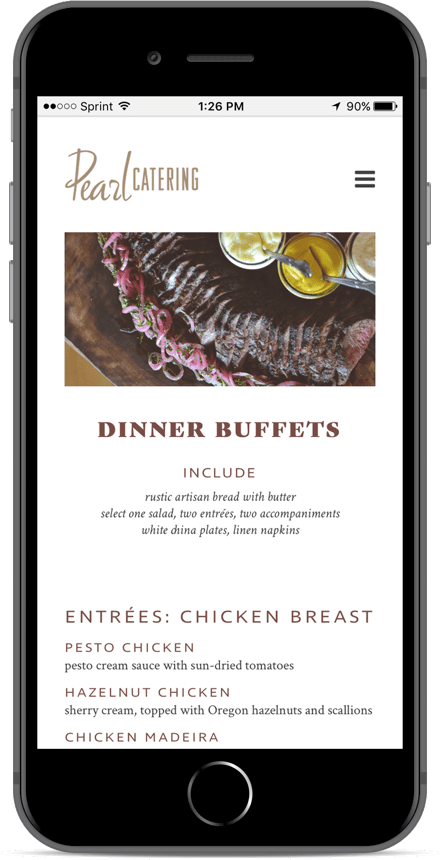 Pearl Catering web design
