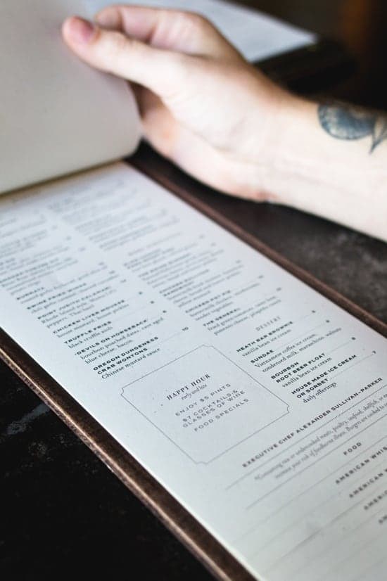 custom bar menu design at Swank n Swine