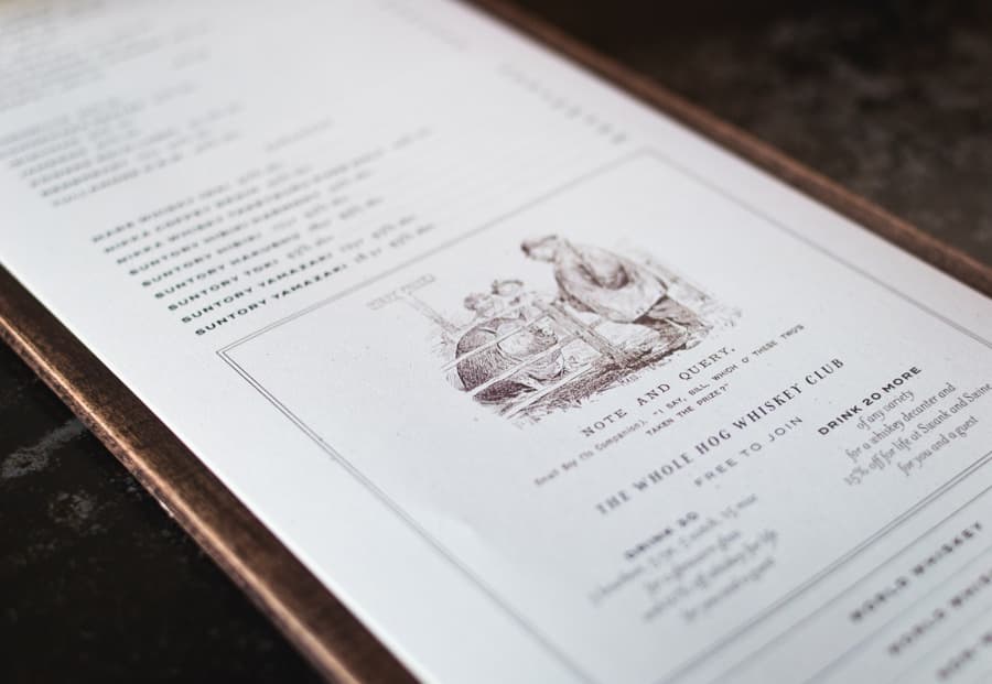 custom bar menu design at Swank n Swine