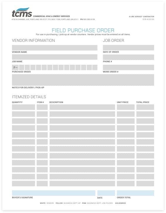 purchase sheet rebrand for TCMS